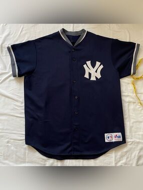 Vintage Majestic MESH New York Yankees Navy and White MLB Jersey